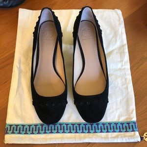 Tory Burch black suede block heels